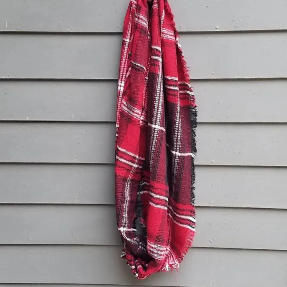 Red White Black Plaid Infinity Scarf 18